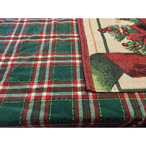Christmas tapestry Linens 4 Placematt  1 Runner 1 tablecloth poinsettia plaid - Picture 8 of 16